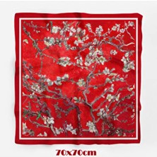 Red Blossom Desen Çok Renkli 70*70CM Polyester Bandana/Fular Çiçekli Desenli Kadın Aksesuar