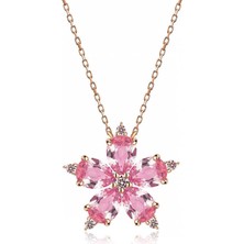 Diger KENPAZAR925 Ayar Gümüş Rose Pembe Kamelya Çiçeği Kolye