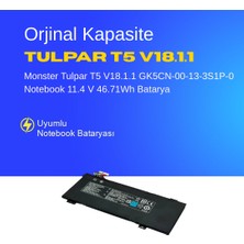 Monster Tulpar T5 V18.1.1 Notebook GK5CN-00-13-3S1P-0 Batarya Pil – Yüksek Performanslı, Uzun Ömürlü, Orijinal Uyumlu Güç Kaynağı