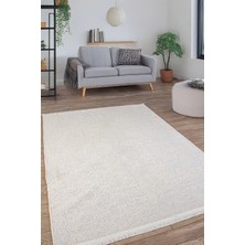 Anutya Home Krem Beyaz Şönil Makinada Yıkanabilir Kaymaz Taban  Pamuklu Halı Kilim Oturma Odası Salon Mutfak