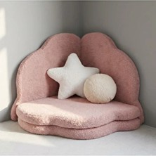 Puftable Montessori Bulut Oyun Minderi,teddy Kumaş Pembe,oyun Halısı ve Matı 5 cm Sünger 4 Parça