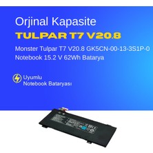 Monster Tulpar T7 V20.8 Notebook GK5CN-00-13-3S1P-0 Batarya Pil – Yüksek Performanslı, Uzun Ömürlü, Orijinal Uyumlu Güç Kaynağı