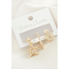 Bijuteri Net 3 Adet Yıldız Zirkon Taşlı Lüks Küpe