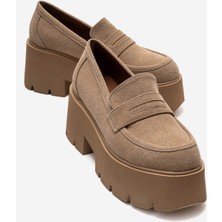 Luvi Santıa Toprak Süet Kadın Kalın Tabanlı Loafer Ayakkabı