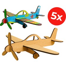 Kidose Model Uçak Tasarımı - Ahşap Boyanabilir Uçak Etkinlik - Boyanabilir Uçak - 5'li Set