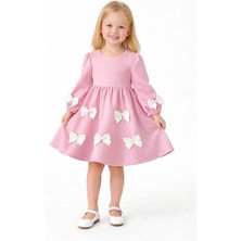 Zepkids Bisiklet Yaka Incili Fiyonklu Pudra Rengi Kız Çocuk  Elbise