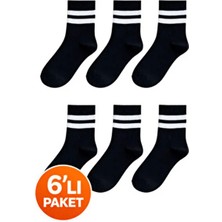 Çizgili Spor Soket Çorap 6’lı Paket – Siyah & Beyaz Renk Seçenekli, Pamuk Karışımlı