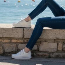 Black Sea 616 Beyaz Cırtlı Lastikli Fuspetli Bayan Spor Ayakkabı