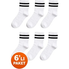 Çizgili Spor Soket Çorap 6’lı Paket – Siyah & Beyaz Renk Seçenekli, Pamuk Karışımlı
