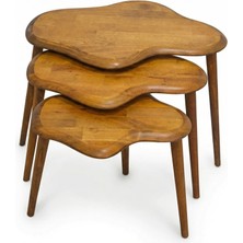 Masif Doğal Ahşap Zigon Sehpa 3'lü Set, Modern Masif Yan Sehpa