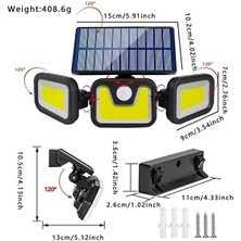 MidasTech Üçlü Solar LED Projektör – Beyaz Işık – Sensörlü Dış Mekân Aydınlatma (4887) Midaste