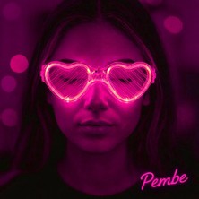 Pembe LED Işıklı Kalp Gözlük – 3 Modlu Parti - Glow Gözlüğü (4887) Midastech