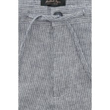Abdullah Kiğılı Regular Fit Standart Kesim Çizgili Beli Lastikli İpli Pamuklu Keten Jogger Pantolon