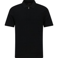 Abdullah Kiğılı Slim Fit Dar Kesim Fermuarlı Merserize Pamuk Desenli Polo Yaka T-shirt