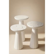 Hedefixtoys Beyaz Mermer Desenli Modern Ahşap Mantar Yan Sehpa – 3’lü Dekoratif Zigon Takımı