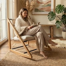 Zem Lupa Bohem Ahşap Berjer , Açık Krem