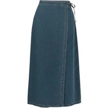 Yandan Bağlamalı Denim Etek- Mavi
