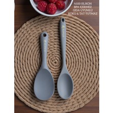 Elfnur Sert Uçlu Isıya Dayanıklı Yanmaz Yapışmaz Silikon Uzun Kaşık 28 cm Kısa Kaşık 22 cm / 2 Adet