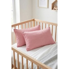 Hamur Müslin 2’li Bebek Çocuk Yastık Kılıfı %100 Pamuk 35X45 cm Kılıf Seti Gül Kurusu