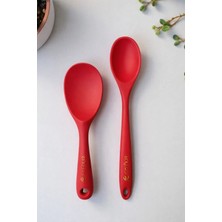 Elfnur Sert Uçlu Isıya Dayanıklı Yanmaz Yapışmaz Silikon Uzun Kaşık 28 cm Kısa Kaşık 22 cm / 2 Adet