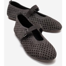 Luvi Arian Füme Süet Hakiki Deri Delikli Kadın Babet Ayakkabı