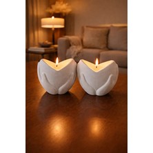 Evrosi Dekoratif Ikili Kalp Kase Içerisinde Vanilya Kokulu Mum