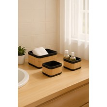 Bambuland Bambu 3’lü Hasır Sepet Seti - Doğal/siyah