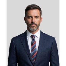 1001 Kravat Mavi Kırmızı Çizgili Klasik Kravat - 8 cm genişliğinde