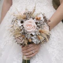 Gelin El Çiçeği Buketi Beyaz Ve Somon