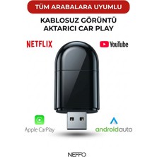 Neffo Kablosuz Car Play Multimedya Adaptörü Ios ve Android Uyumlu Çevirici Youtube Netflix Tak Çalıştır