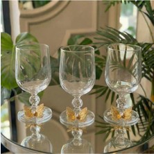 Elta Collection 6’lı Kelebek Detaylı Gold Metal Süslemeli Ayaklı Cam Kahve Yani Kadeh Seti – Şık Sunum Bardakları