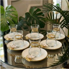 Elta Collection Papatya Detaylı - Lüks Porselen Tabaklı Hediyelik Çay Seti