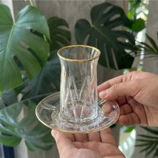 Elta Collection 12 Parça 6 Kişilik Kristal Kesim Çay Takımı – Cam Çay Bardağı ve Tabak Seti