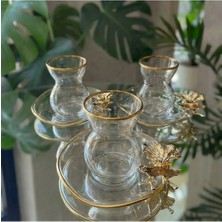 Elta Collection Lüx 6 Kişilik 12 Parça Kelebekli Gold Yaldızlı Çay Seti
