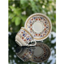 Elta Collection 6 Kişilik Çini Desenli Altın Yaldızlı Porselen Çay ve Kahve Fincanı | Klasik Lüks Fincan