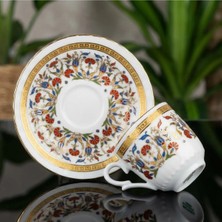 Elta Collection 6 Kişilik Çini Desenli Altın Yaldızlı Türk Kahvesi Fincanı | Klasik Porselen Kahve Fincanı