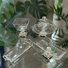 Elta Collection Fanuslu 4 Parça Gold - Gümüş Kristal Sunum ve Servis Seti