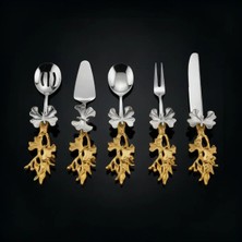 Elta Collection Kelebek Saplı 5’li Metal Servis Seti | Gold-Gümüş Renk | Dekoratif Sunum ve Servis Aksesuarı