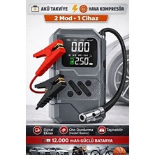 Zineets Pro Taşınabilir Dijital Göstergeli Araç Lastik Sişirme ve Araç Takviye Cihazı Akü 12V Starter Seti