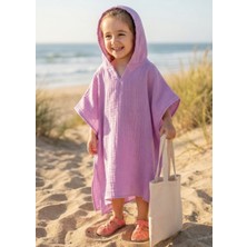 Joyous Mom & Kids 4 Katlı Organik Muslin Bebek ve Çocuk Kapüşonlu Plaj Pançosu Banyo Havlu %100 Pamuk