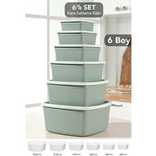 Meleni Home 6'lı Çizgili Kare Saklama Kabı Seti - Mikrodalgaya Uygun Düzenleyici Erzak Gıda Kabı 6 Boy Yeşil