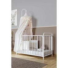 Argimo Bunny 2 Kademeli Metal Bebek Beşiği Park Beşik Karyola 60X120 Beyaz (Cibinliksiz)