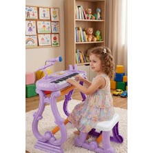 Farbu Oyuncak Ayaklı Tabureli 37 Tuşlu Mikrofonlu Org Piyano Seti Lila