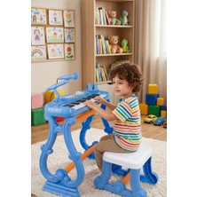 Farbu Oyuncak Ayaklı Tabureli 37 Tuşlu Mikrofonlu Org Piyano Seti Mavi