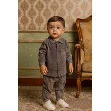 Gmg Collection Baby Çizgili Yumuşak Kot Gömlek Takım 9 Ay,12 Ay,18 Ay,2y Erkek Füme Renk