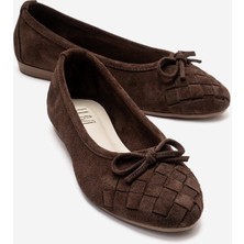 Luvi 03 Kahverengi Süet Hakiki Deri Kadın Babet Ayakkabı