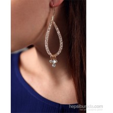 Olivin Accesories Krem Rengi Oval Beyaz Taşlı Küpe 341615