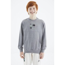 Gri Melanj Baskılı Erkek Çocuk Sweatshirt - 11175