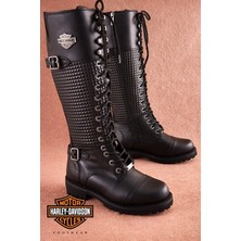 Harley Davidson Kadın Deri Klasik Çizme – Su Geçirmez, Termal Astar ve Düşük Topuklu Rahat Kullanım