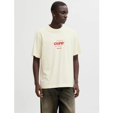 Jack Jones Jcoclub Front Prınt Tee Ss Crew Neck Erkek Bej Tshirt 12289868-06